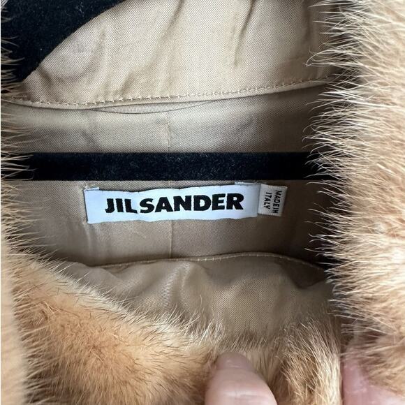 Vintage Jil Sander Wool Coat size DE 36 Camel w/ Fur Collar Double Breasted - Picture 2 of 10